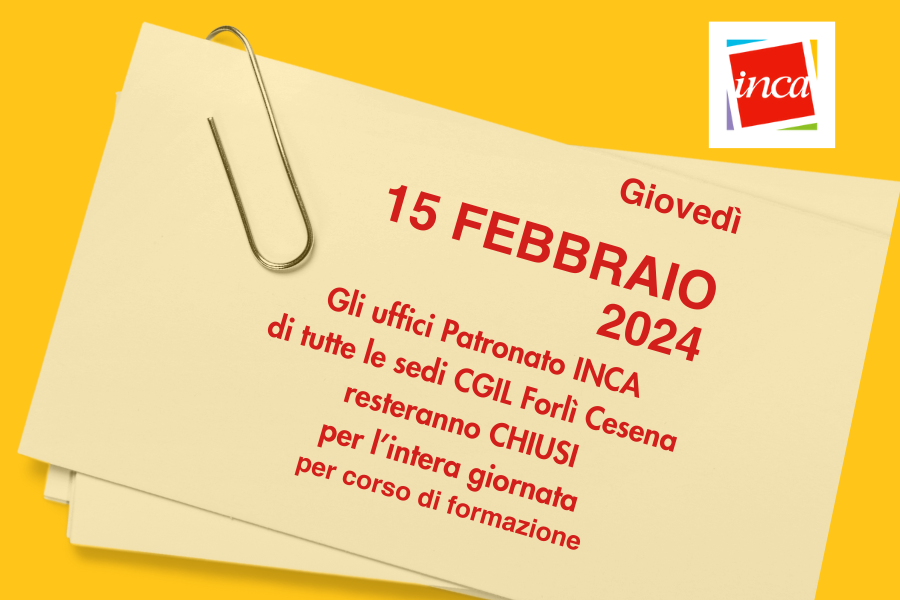 15 febbraio 2024 chiusura patronato inca per corso di formazione