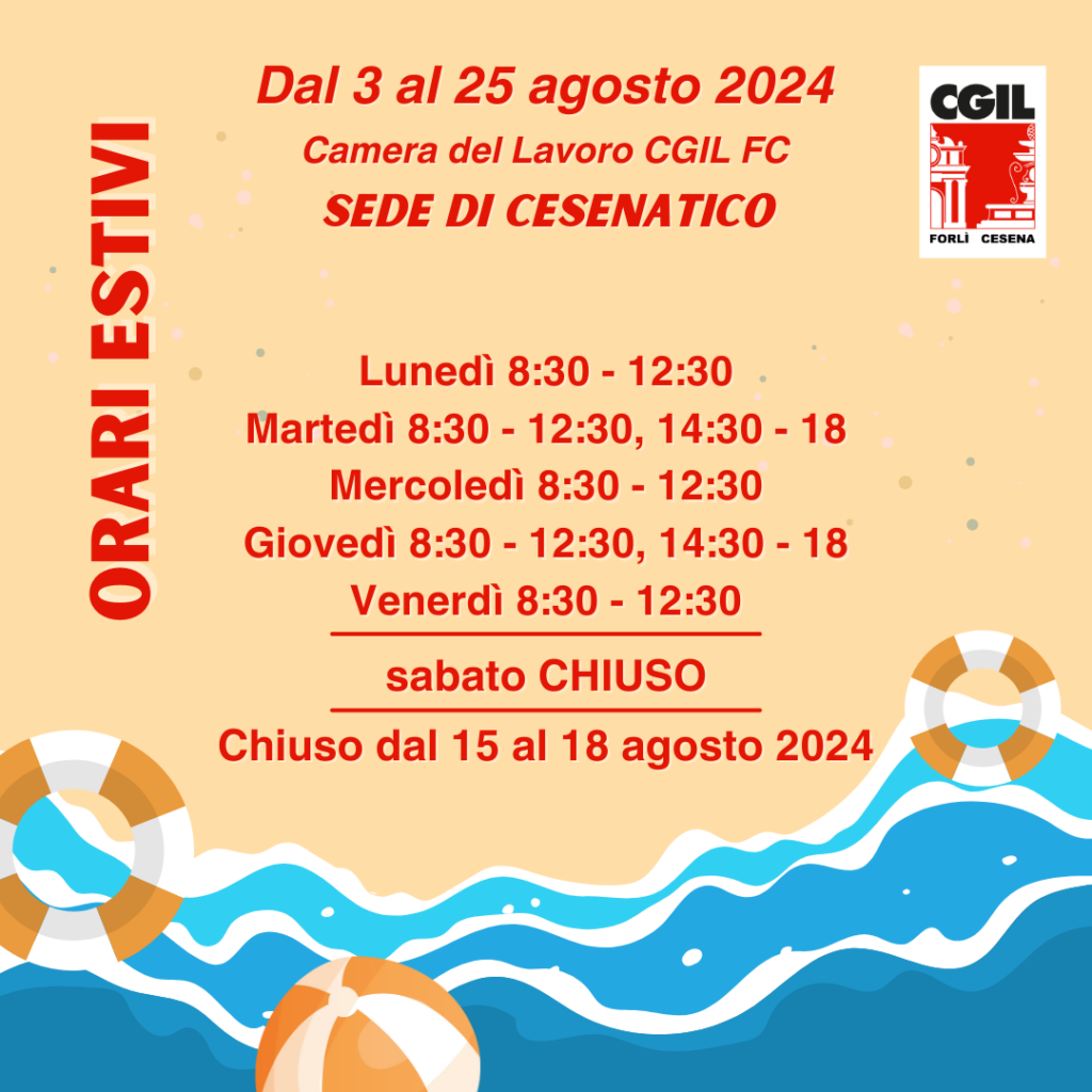 orari estivi CGIL sede di Cesenatico