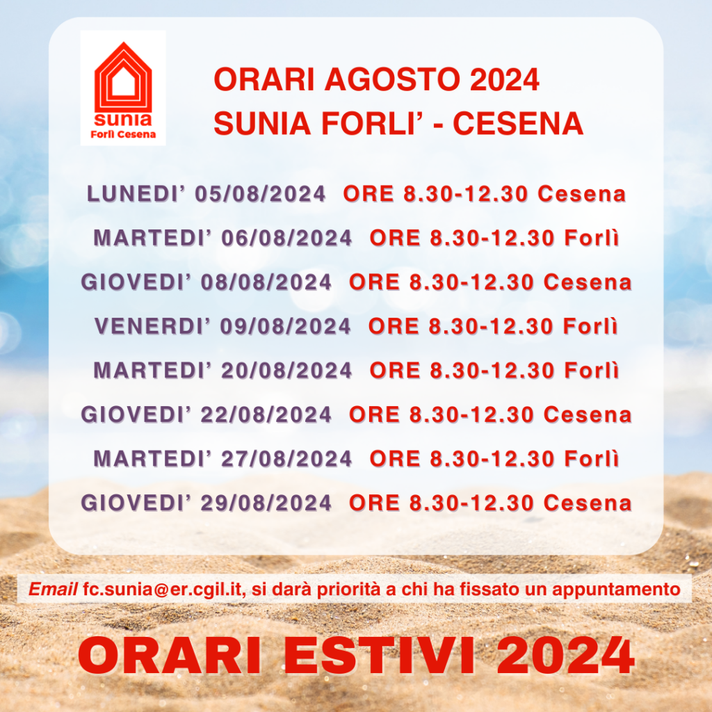 orario estivo SUNIA 2024